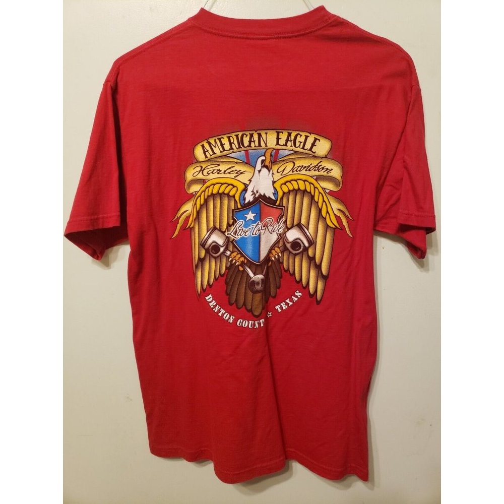 Harley Davidson Shirt Mens‎ Medium M Red, American Eagle, Denton County Texas